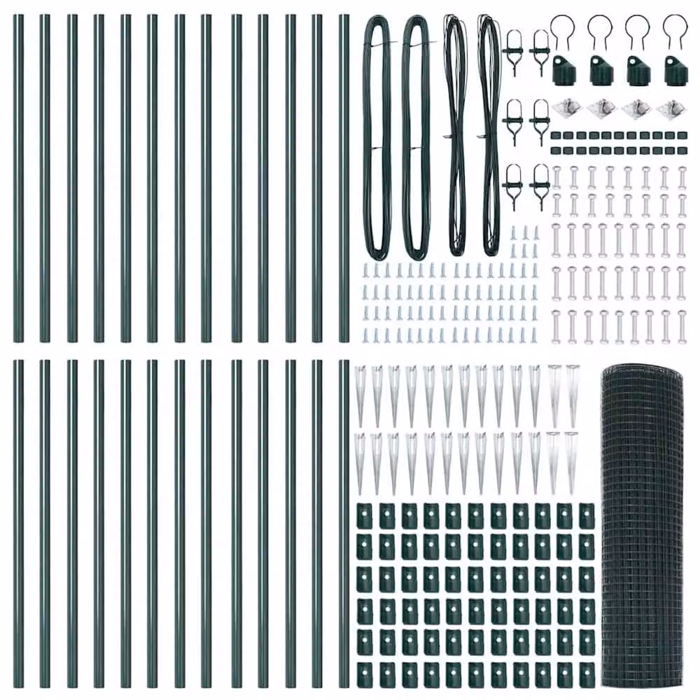 Berkfield Home Green Welded Wire Fence with 13 Spike Posts, Steel – 4