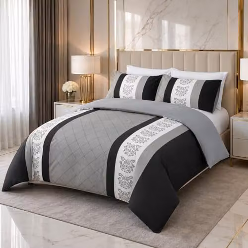 Lazzaro Grace Reversible Super King Duvet Cover Set in Grey, Brushed Microfibre, W/D/H: 260 x 220 x 220 cm – 5