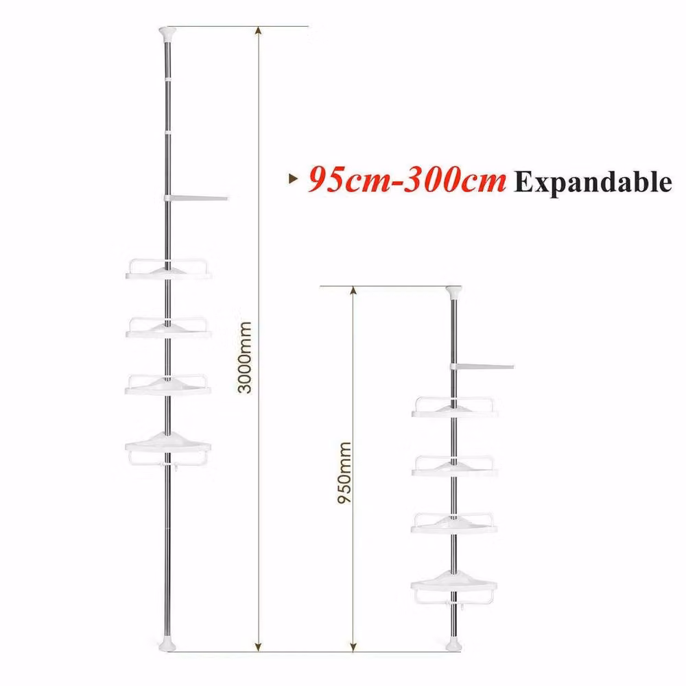 EONLION White Adjustable Corner Bathroom Shower Shelf with Tension Rod – 2