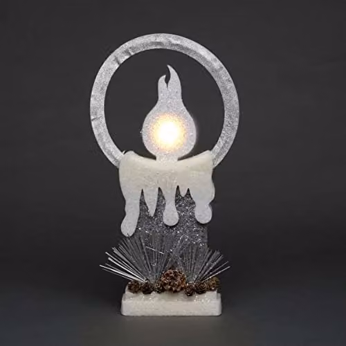 Shatchi Pre-Lit Christmas Glitter Foam Candle Table Decoration, Grey and Silver, Height: 31 cm – 2
