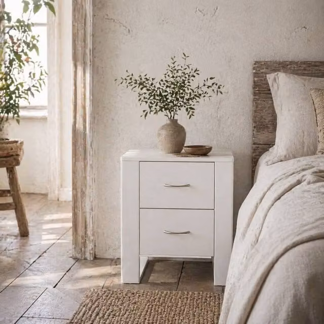 Wyld Haus Tocoma White 2 Drawer Bedside Table with Silver Handles W/D/H: 39 x 48 x 54 cm – 1