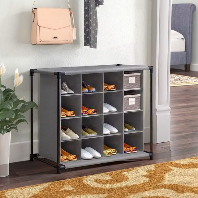 Lifeideas 4-Tier Grey Metal Shoe Rack with 16 Cubes