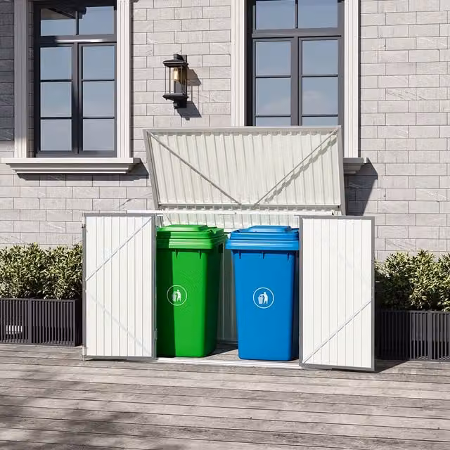 Breeins Steel Outdoor Bin Store Garden Shed with Lid in Grey and White