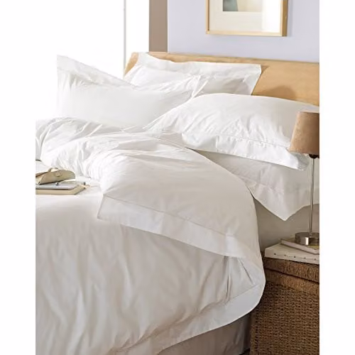 Paoletti White Cotton Percale Duvet Cover and Pillowcase Set, 200 Thread Count, W/D/H: 200 x 200 cm