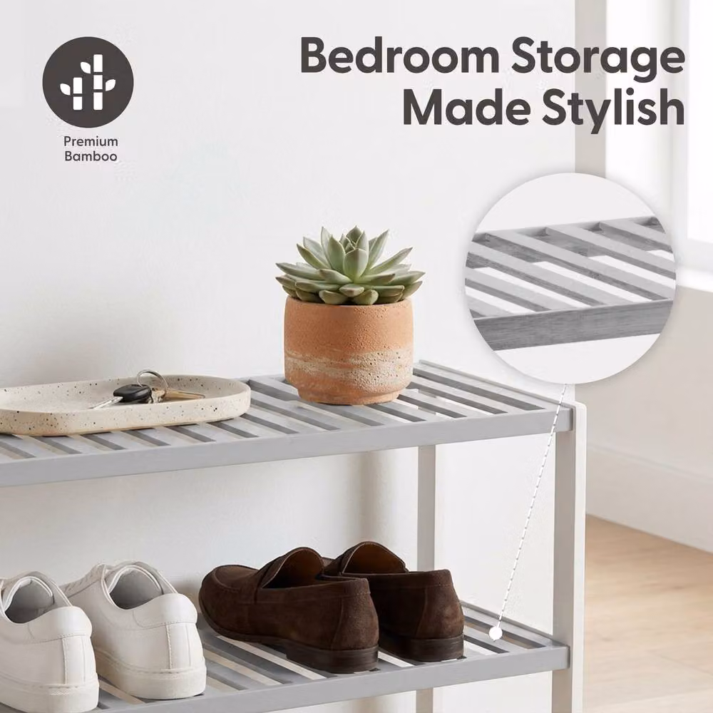 Keplin 4-Tier Bamboo Shoe Rack in Grey and White, W/D/H: 70 x 24.5 x 67 cm – 4