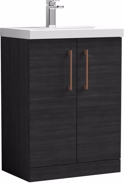 Balterley Modern Matt Black 2-Door Freestanding Bathroom Vanity Unit with Basin and LED Lighting, Width: 60 cm – 1