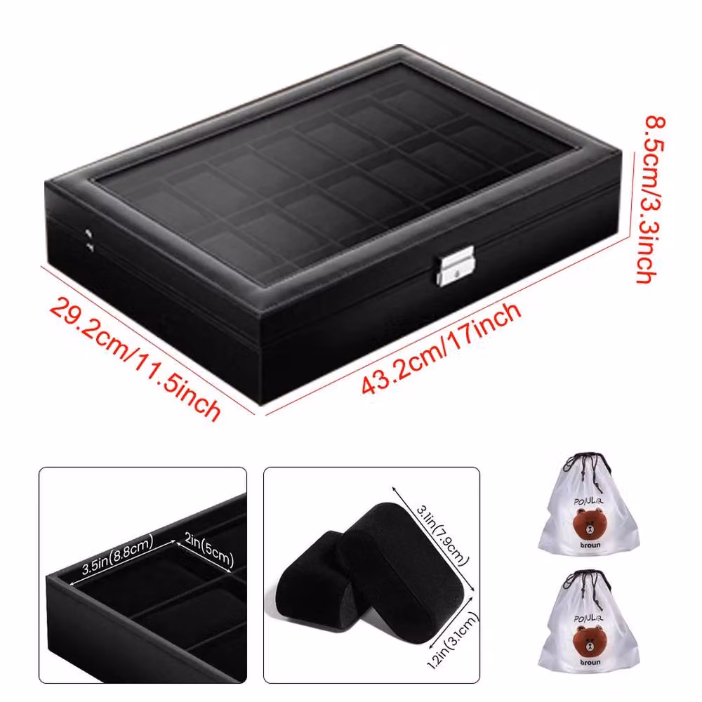 Uten Black Glass Jewelry Box and Watch Display Storage Holder with Lid – 2