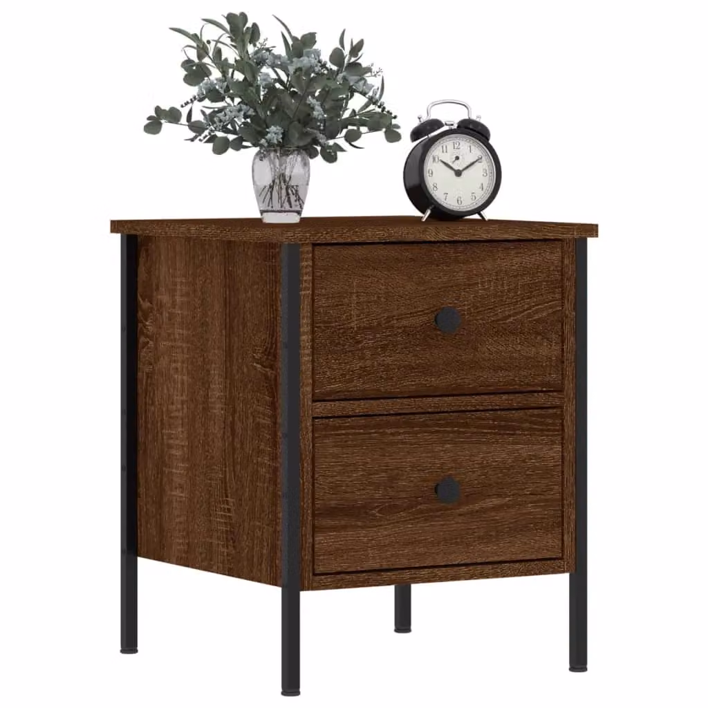 Berkfield Home Set of 2 Brown Oak Bedside Cabinets, W: 40 cm, D: 42 cm, H: 50 cm – 3