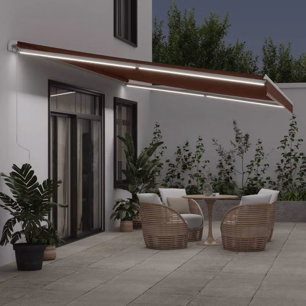 Berkfield Home Manual Retractable Awning with LED in Brown, W/D: 600 x 300 cm – 3