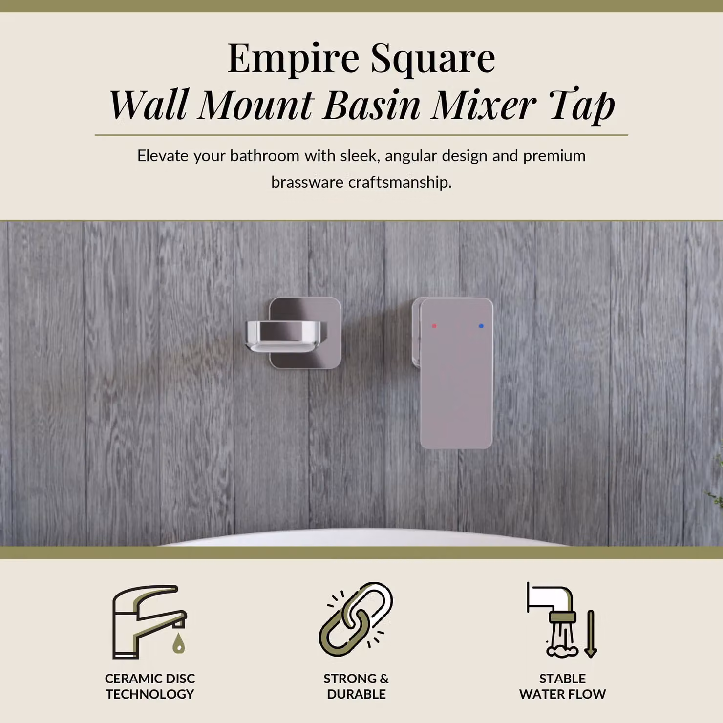 Balterley Square Wall Mounted Two Handle Basin Mixer Tap in Chrome Silver – 2