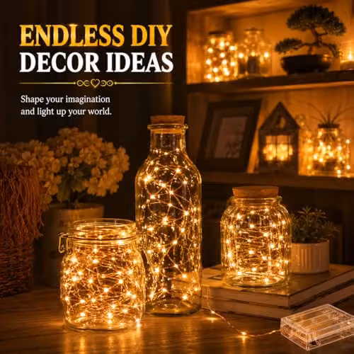 SHATCHI 100 LED Warm White Fairy String Lights with 10m Copper Wire, Battery Operated and Waterproof for Indoor and Outdoor Decoration – 4