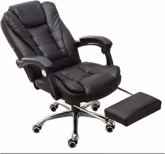 KORVIXA Black Synthetic Leather Reclining Computer Chair with Footrest and Headrest – 1