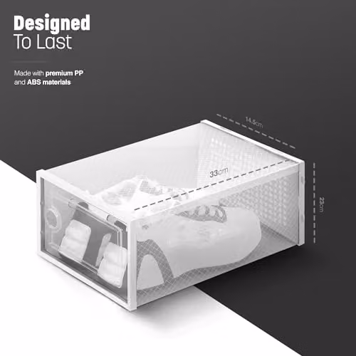 Keplin Stackable Shoe Storage Boxes, 12 Pack, White, W: 33 cm, D: 23 cm, H: 14.5 cm – 2