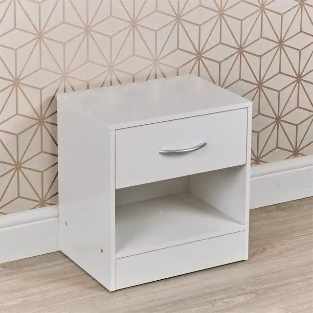 SPETLEK Wooden Bedside Cabinet with 1 Drawer in White