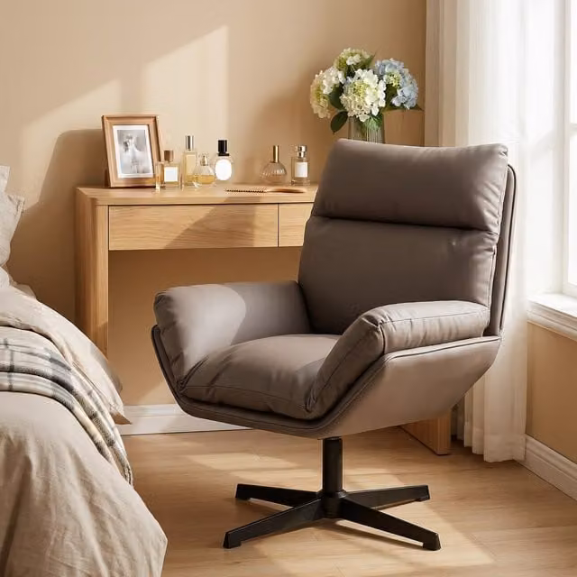 HOMCOM Swivel Rocking Accent Armchair with Footstool in Dark Brown