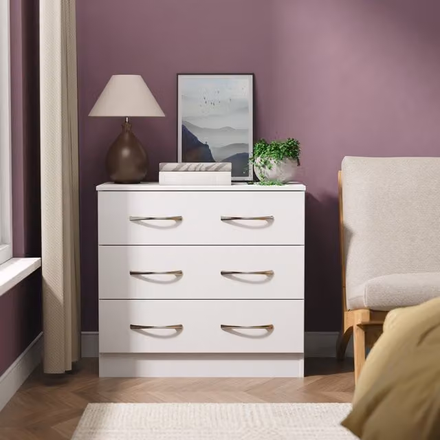 Avon Ready Assembled 3 Drawer Chest in White Matt