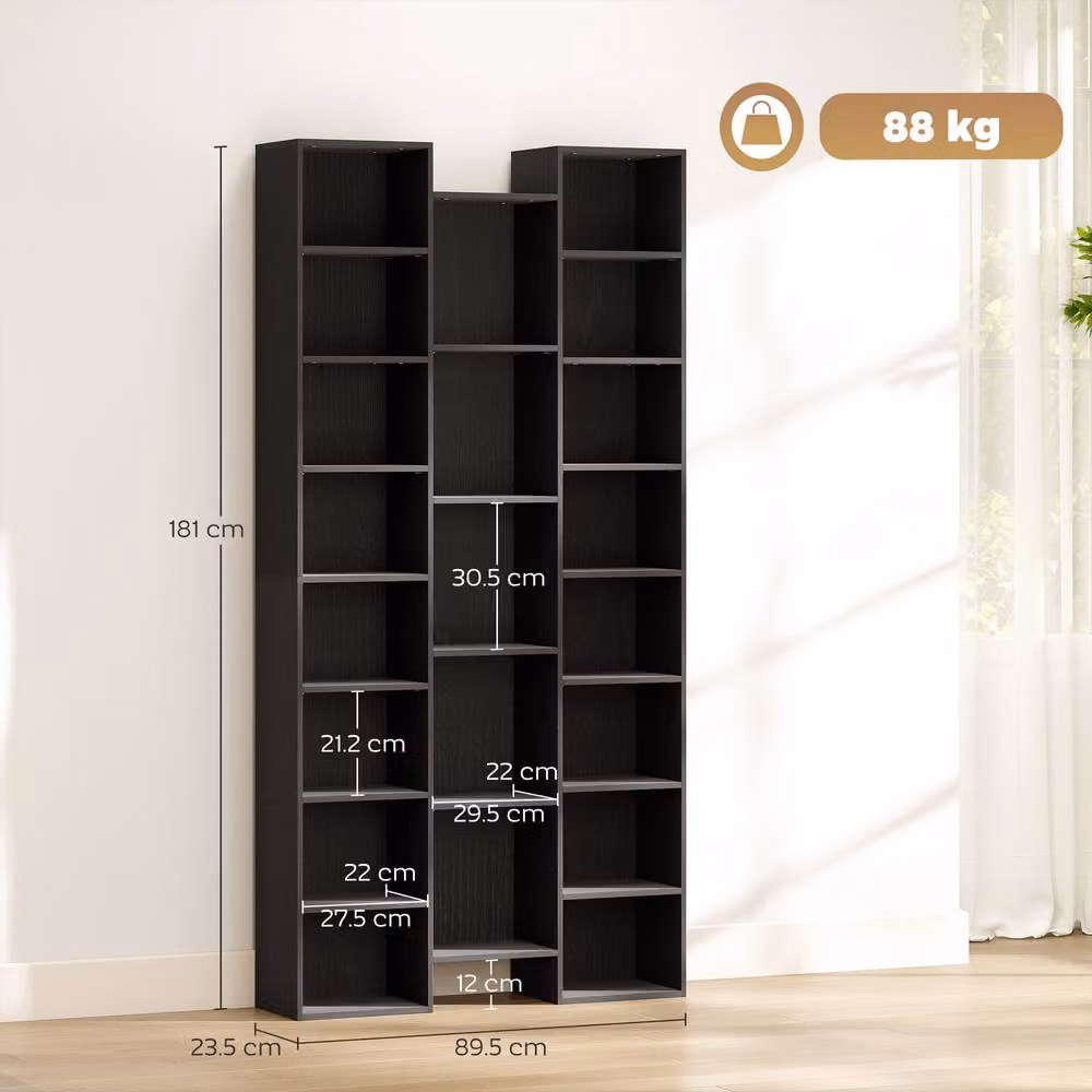 HOMCOM Modern Black Tall Freestanding Bookshelf with 10 Adjustable Shelves – 2