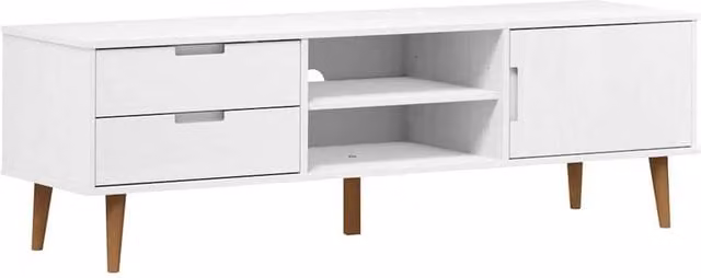 Berkfield Home MOLDE White TV Cabinet in Solid Pine Wood, W: 158 cm, D: 40 cm, H: 49 cm