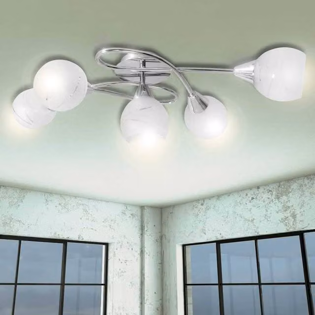 Berkfield Home Modern Ceiling Lamp with White Glass Spheres and Chrome Details for 5 E14 Bulbs – 1