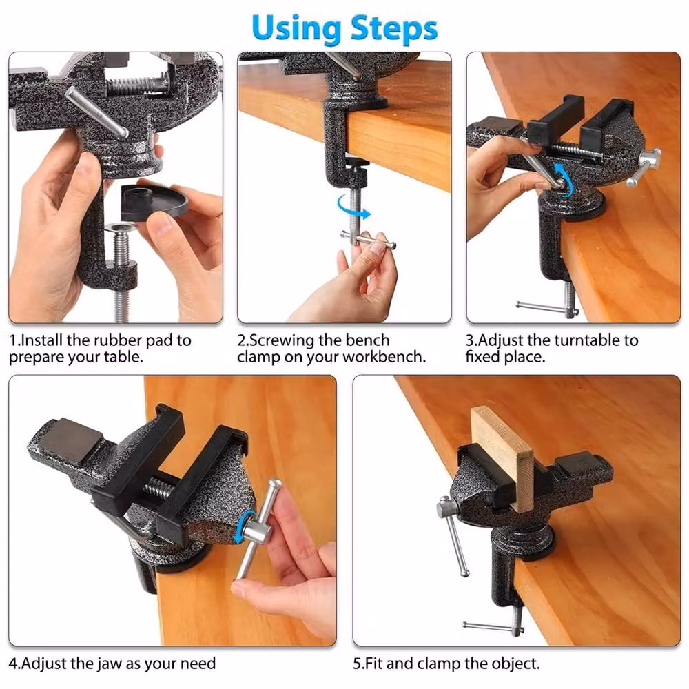 Kelvenix Mini Vice Clamp for Workbench and Table Desks in Black – 5