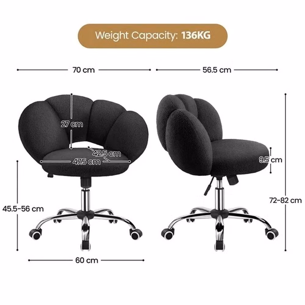 Kelvenix Black Bouclé Fabric Cloud-shaped Adjustable Task Chair for Home Office and Bedroom – 2