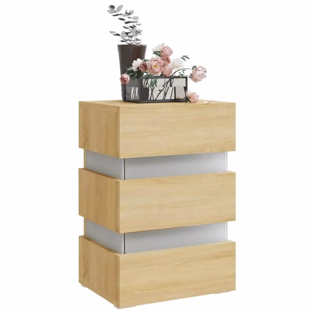 Berkfield Home LED Bedside Cabinet in Sonoma Oak Brown, W/D/H: 45 x 35 x 67 cm