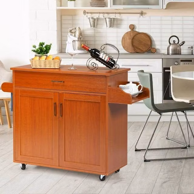 KORVIXA Modern Kitchen Island Storage Trolley Wheeled Cart in Brown, W/D/H: 100 x 85 x 40 cm – 1