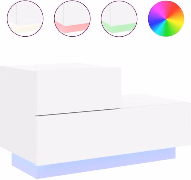Berkfield Home Modern White Bedside Cabinet with Integrated LED Lighting W/D/H: 70 x 36 x 40.5 cm