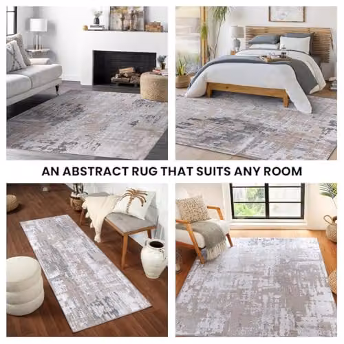 Livabliss Oujda Abstract Modern Rug in Beige and Grey, W/D/H: 80 x 150 cm – 5