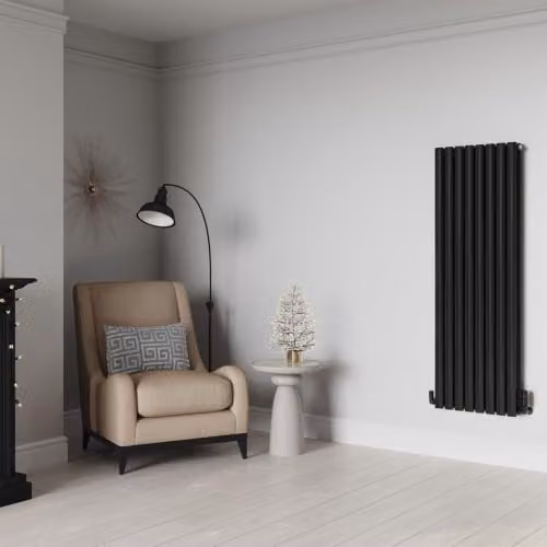 UK Radiators Omeara Black Elliptical Tube Vertical Designer Radiator, H: 140 cm, W: 46.4 cm – 3