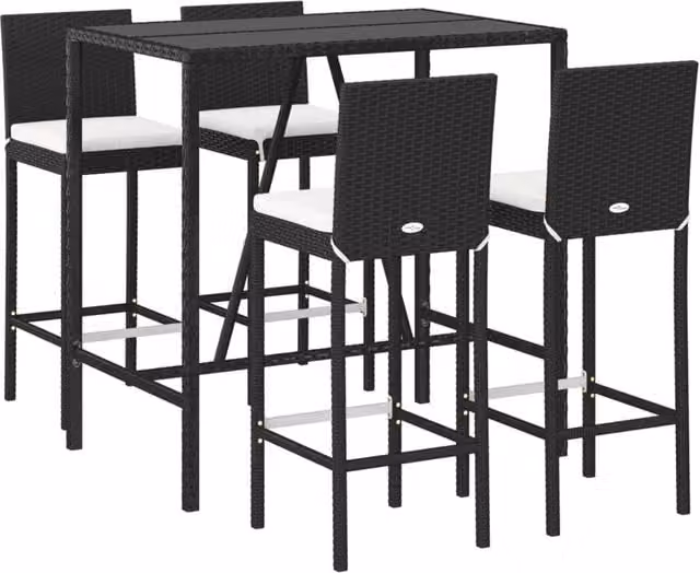 Berkfield Home Beautiful 5 Piece Black Poly Rattan Garden Bar Set with Cushions – 1