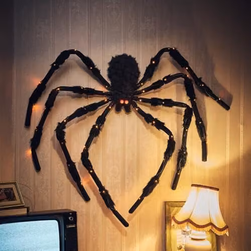Lights4fun Buzz the Spider LED Halloween Hanging Decoration, 150 cm, Red, Orange and Black