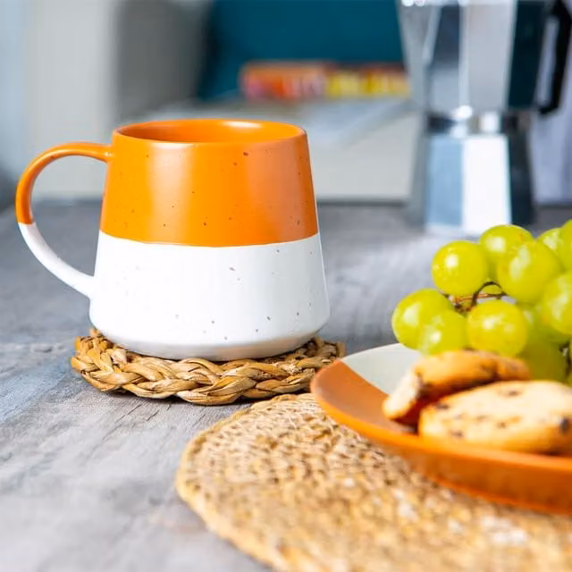 Nicola Spring Orange Dipped Flecked Stoneware Belly Mugs, 370ml, Pack of 4