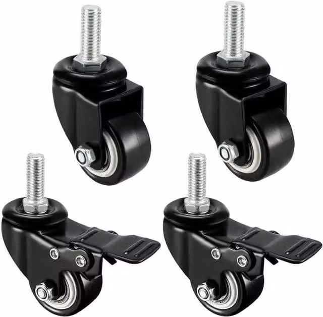 SPETLEK Small Black Rubber Swivel Castor Wheels with Threaded Stem – 1