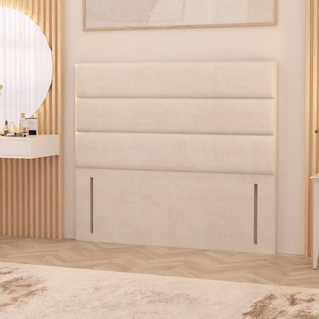 Horizona Single Plush Velvet Floor Standing Upholstered Headboard in Ivory