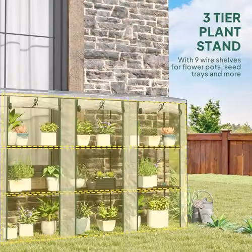 Outsunny 3 Tier Lean-to Mini Greenhouse with Transparent Plastic Cover, W/D/H: 215 x 46 x 151 cm – 3