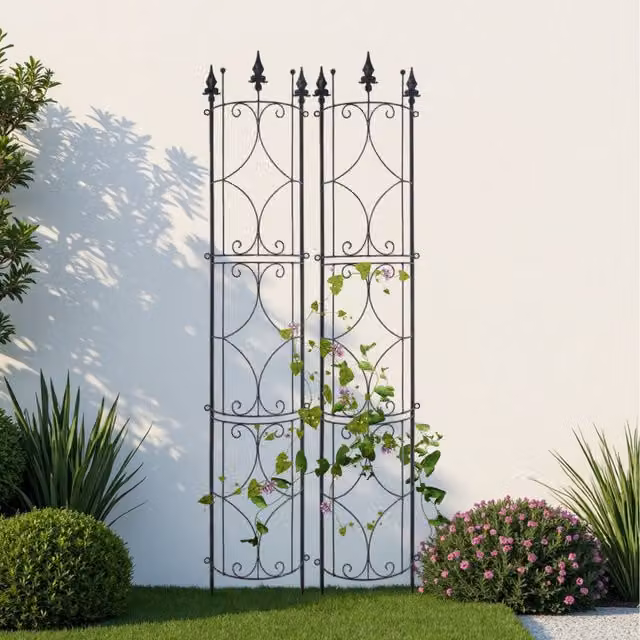 Komore Black Metal Freestanding Geometric Garden Screen Trellis