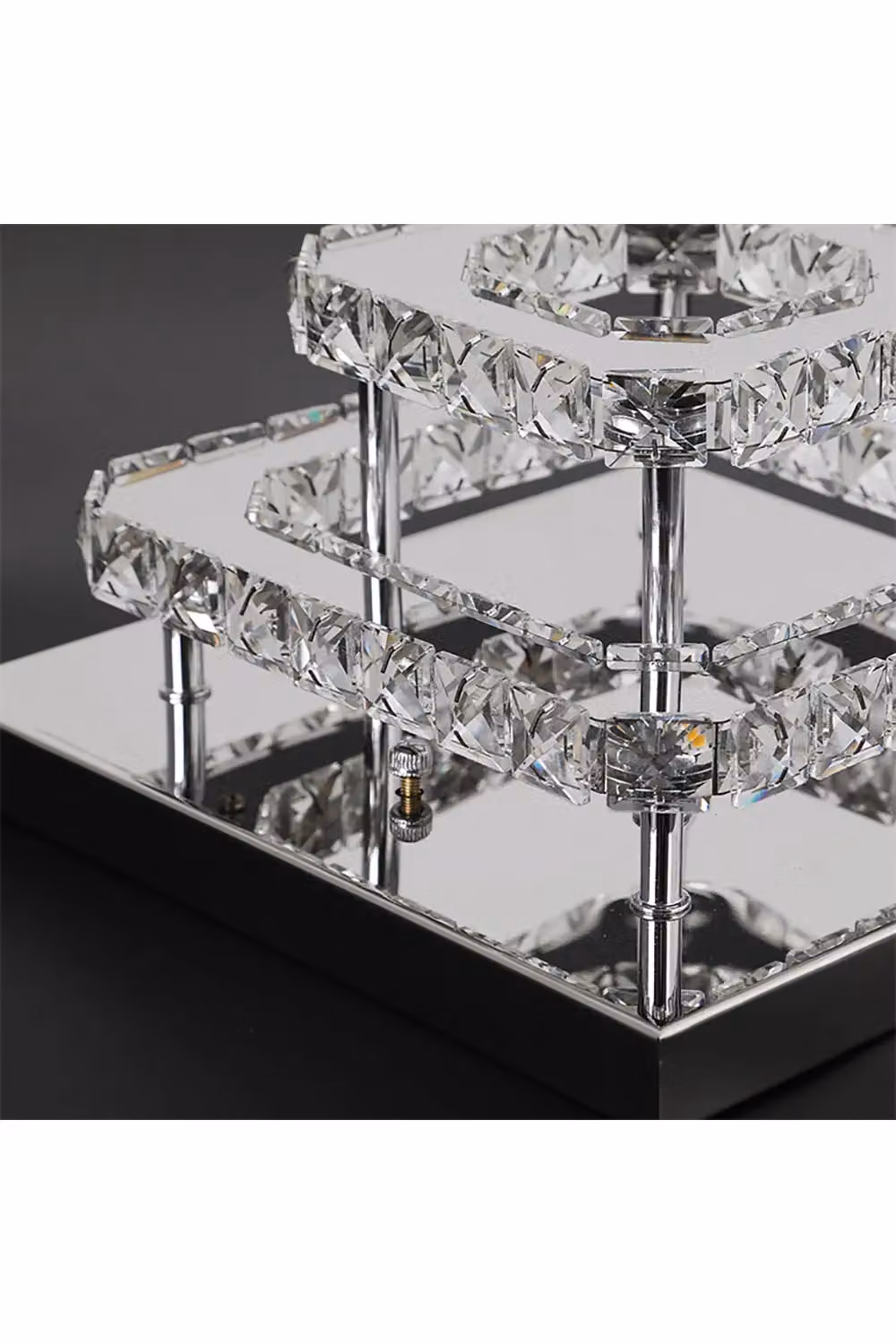 Living and Home Silver Crystal Square Double Layer LED Ceiling Light, Cool White, W/D/H: 30 x 30 x 14 cm – 4