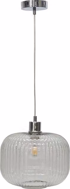 First Choice Lighting Batley Large Clear Ribbed Glass Pendant Light with Chrome Fitting