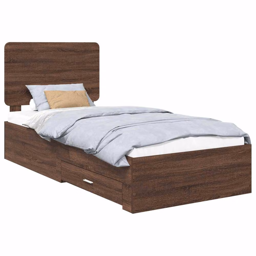 Berkfield Home Modern Bed Frame with Headboard and Drawers in Brown Oak, Engineered Wood, W/D/H: 75 x 190 x 75 cm – 2