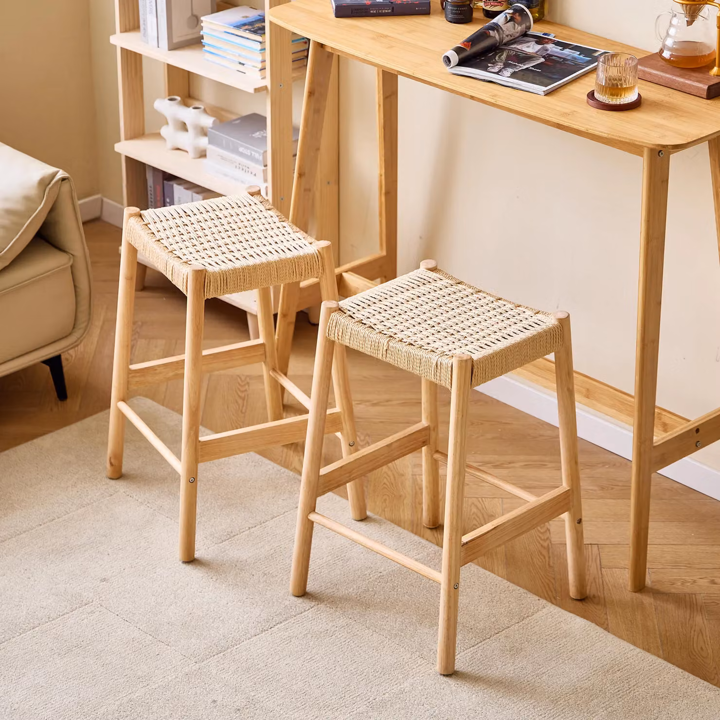 Nordlys Set of 2 Scandinavian Solid Wood Bar Stools in Brown – 2