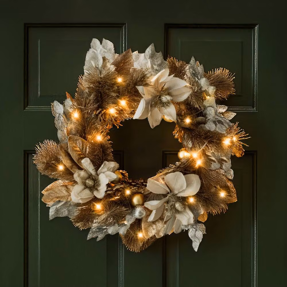 Marco Paul Gold LED Flower Wreath with Cool and Warm White Light, Diameter: 40 cm – 3
