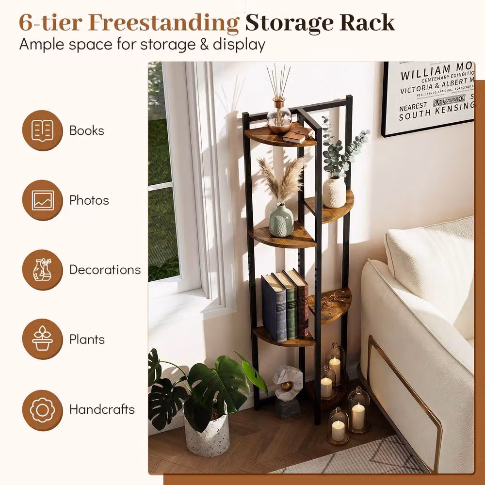 Costway 6-Tier Plant Stand with 6 Fan-Shaped Shelves in Brown – 8