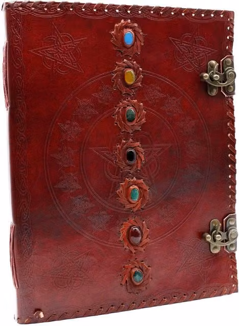 KDMK 7 Chakra Leather Hardcover Journal in Red with 200 Pages