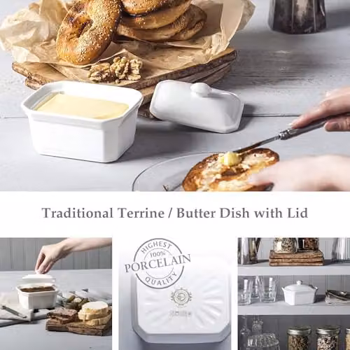 WM Bartleet & Sons 1750 Porcelain Butter and Terrine Dish with Lid, White, 14cm – 2