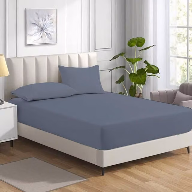 Homes-Linen Non Iron Polycotton Percale Fitted Sheet in Grey, W/D/H: 140 x 200 x 25 cm