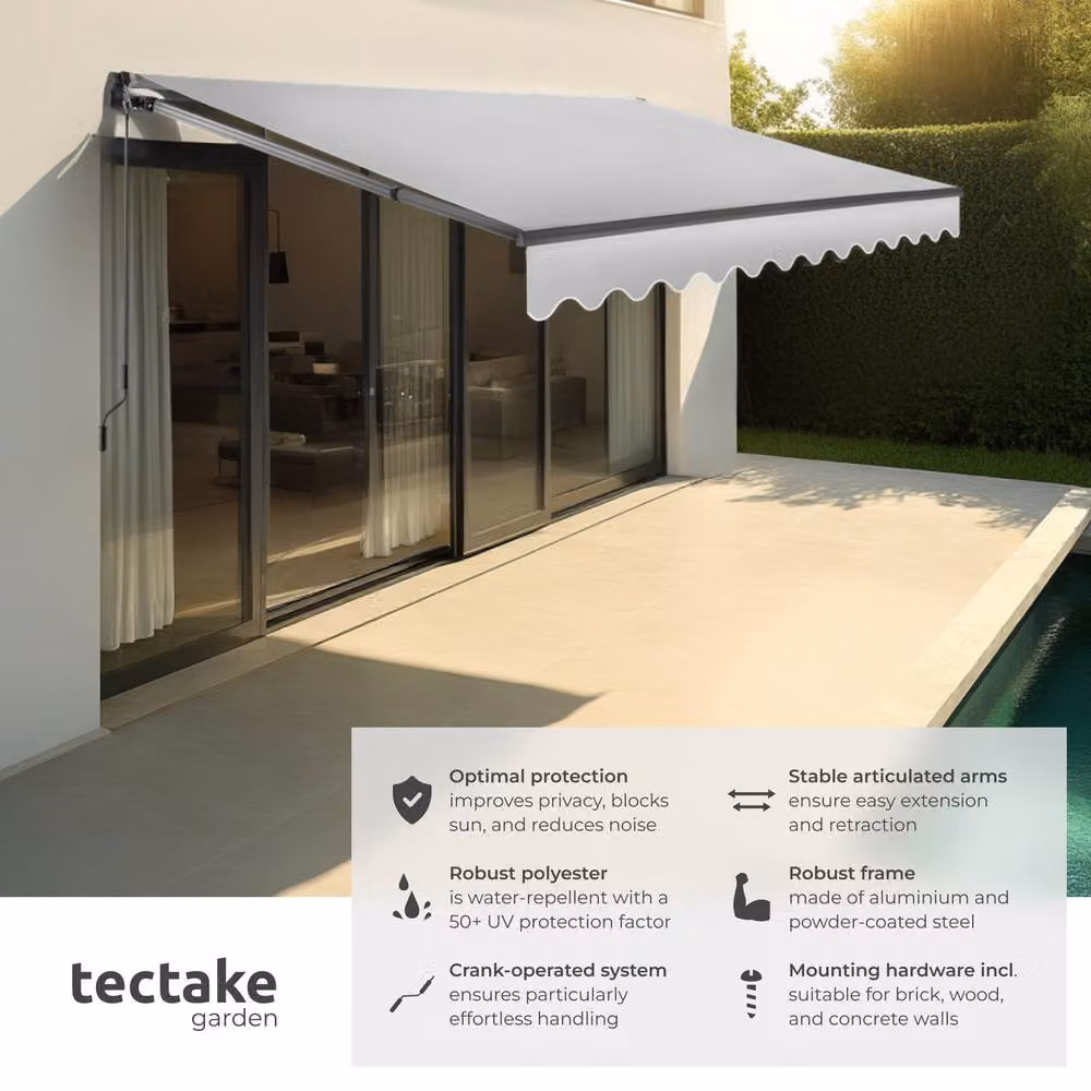 tectake Ornella Retractable Wall-Mounted Awning in Grey, W: 300 cm, D: 250 cm – 2