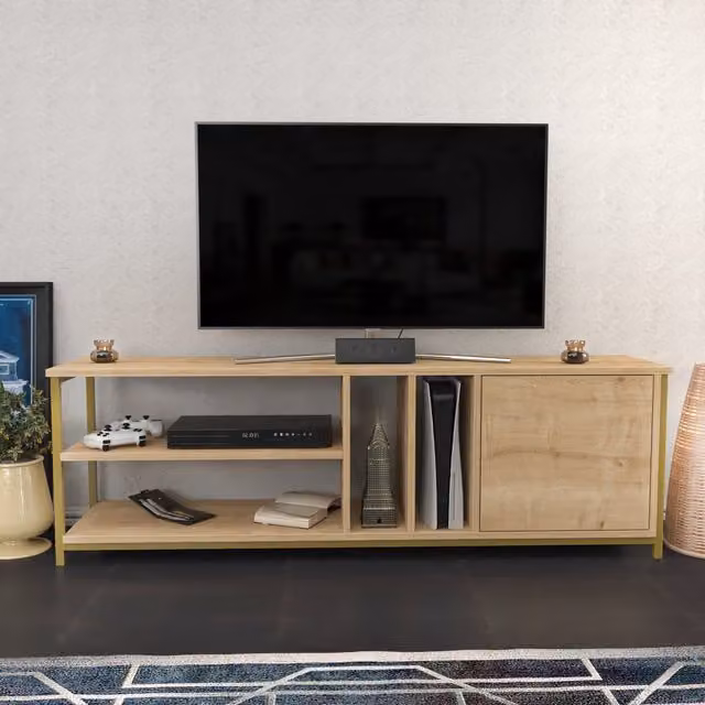 Oneida Minimalist TV Unit in Oak and Gold