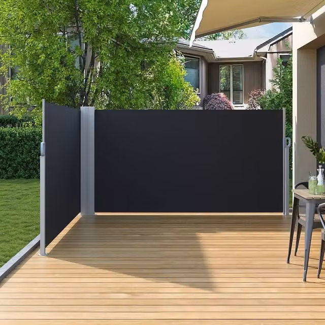 Breeins Outdoor Retractable Waterproof Privacy Side Awning in Grey and Black, W/H: 1.6 x 160 cm