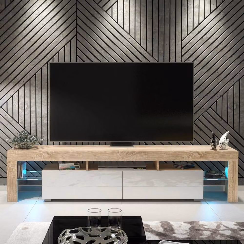 Mex Furniture Pawnora Modern TV Unit and Sideboard Cabinet in Oak and White Glossy Wood Finish – 5